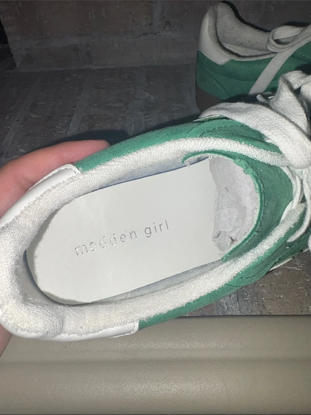 Green Suede Women’s Madden Girl Casual Trainers with White Accents- Size 10M